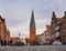 Evening atmosphere in the old streets of the Hanseatic city of Luneburg