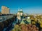 Evening autumn Voronezh, aerial view from drone. Church of Resurection