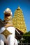 Evening Bodhgaya-style stupa and river in Kanchanaburi Thailand