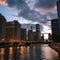 The evening by the Chicago River made with generative ai