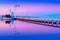 Evening cityscape of Lisbon mirrored in the water, Portugal. View of Park of the Nations Parque das NaÃ§Ãµes at dusk