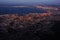 Evening cityscape of town from birdview