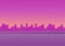 Evening cityscape . vector illustration in a flat design. Landscape in pink tones. City skyline at sunset.