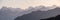 Evening Dolomite mountain tops silhouettes view