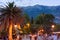 Evening embankment with palm trees in Budva, Montenegro