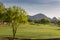 Evening falls over the Scottsdale Greenbelt Park and Camelback Mountain