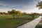 Evening falls over the Scottsdale Greenbelt Park and Camelback Mountain