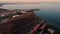 Evening flying from above over the hotel and the desert near Hurghada. Top view of residential buildings.