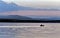 Evening gray-blue lake and sky, Pastel colors