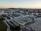 Evening industrial zone district drone aerial view