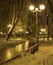 Evening Kyiv. Snow-covered alley of the Mariinsky Park. Ukraine