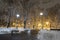 Evening Kyiv. Snow-covered alley of the Mariinsky Park. Ukraine