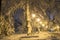 Evening Kyiv. Snow-covered alley of the Mariinsky Park. Ukraine