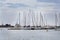 Evening landscape. Marina. Yachts standing in port.