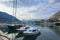 Evening landscape with moored boats in Kotor Bay