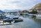 Evening landscape with moored boats in Kotor Bay