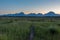 Evening landscape of rocky mountains of Grand Teton National Park Wyoming USA