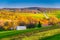 Evening light on fields and hills in rural York County, Pennsylvania.