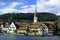 Evening Light on Saint Georgen Monastery across Upper Rhine River, Stein am Rhein, Canton Schaffhausen, Switzerland