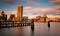 Evening long exposure of the Baltimore Inner Harbor Skyline, Maryland.