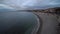 Evening on Nice promenade anglais with sea and waves on Mediterranean sea