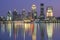 Evening on Ohio River and Louisville skyline, KY shot from Indiana