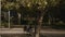 Evening outing of a handicapped child in empty park