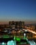 Evening panorama of the city with a view of the Temple of the Protection of the Holy Virgin.