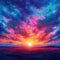 Evening panorama, colorful watercolor, sunset sky, vibrant artistic hues