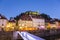 Evening panorama of riverfront of Ljubljana, Slovenia.