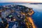 Evening panorama of the seaside resort of Gelendzhik. View of the Thick Cape and lighthouse. See the beach and the promenade.