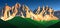 evening panoramic view of Geislergruppe or Gruppo dele Odle, vector illustration, Alps Dolomites mountains