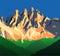 evening panoramic view of Geislergruppe or Gruppo dele Odle, vector illustration, Alps Dolomites mountains