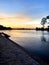 evening picture, evening river Rowing on the river in the evening