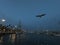 Evening port of Barcelona. Boats on the pier.