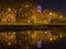 Evening reflection of The Brangwyn Hall and Guildhall clock.