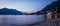 Evening scene at lago di garda: Beach, lake and village, Panorama