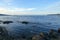 An evening seascape view of the vast blue ocean from Port Hardy, British Columbia, Canada