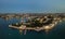 Evening Sevastopol panorama, aerial view of the Sevastopol bay and embankment