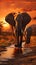 Evening shot in Kruger National Park elephants crossing the Olifant River