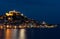 Evening Sibenik city in Croatia, night city lights reflection, cityscape