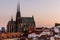 Evening skyline of Brno city with the cathedral of St. Peter and Paul, Czech Republ