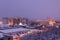 Evening snowy landscape of Shkodra city, Albania