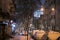 Evening snowy view of St. Andrew Church from Desyatynna Street in Kyiv, Ukraine. December 2020