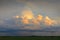 Evening storm clouds, sunset. African landscape, Nxai Pan, Botswana, Africa. Green savannah in wet season, March in Botswana.