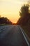 evening sunset on country road in UK