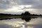 Evening sunset over the river Pripyat. clouds. July. Summer. Belorussian landscape