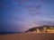 Evening time on the beach in Calella. Calella de Palafrugell night landscape in Costa Brava, Spain.