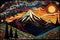 Evening time. Psychedelic mountain landscape. Beautiful illustration picture. Generative AI