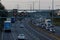 Evening traffic on British motorway M1 near to junction 10 ant town Luton